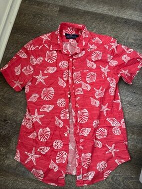 Vineyard vines Red Shell & Starfish Print Short-Sleeve Button-Down Shirt